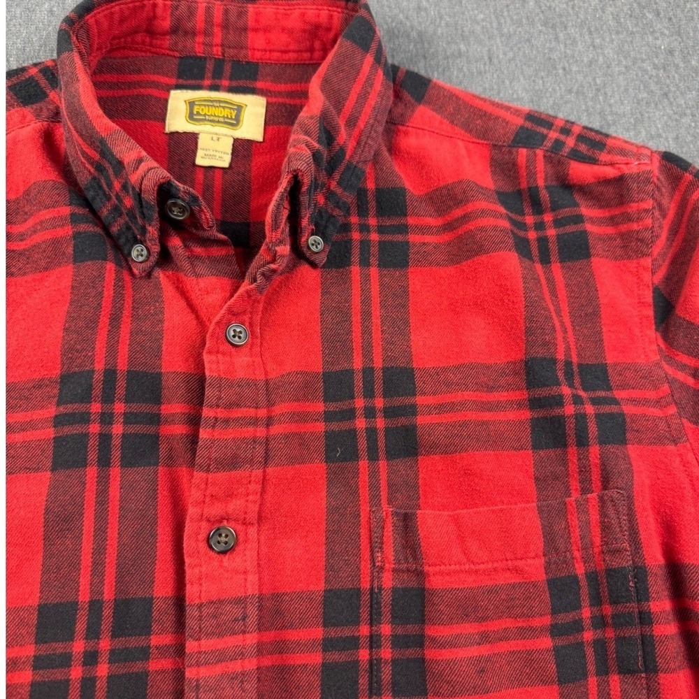Foundry Supply Co Mens Red Black Plaid Flannel Button Up Shirt LT